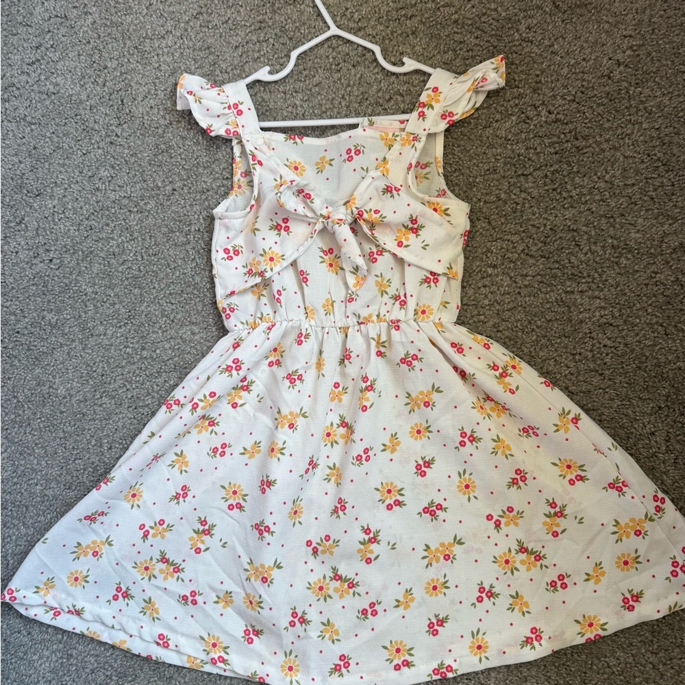 Little Lass White Floral Tie-Front Sundress with Pink and Yellow Flowers
